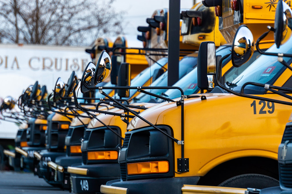 Row of yellow school busses