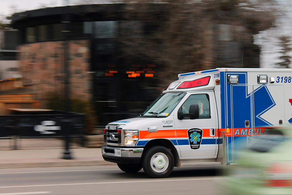 Blurry image of a moving ambulance